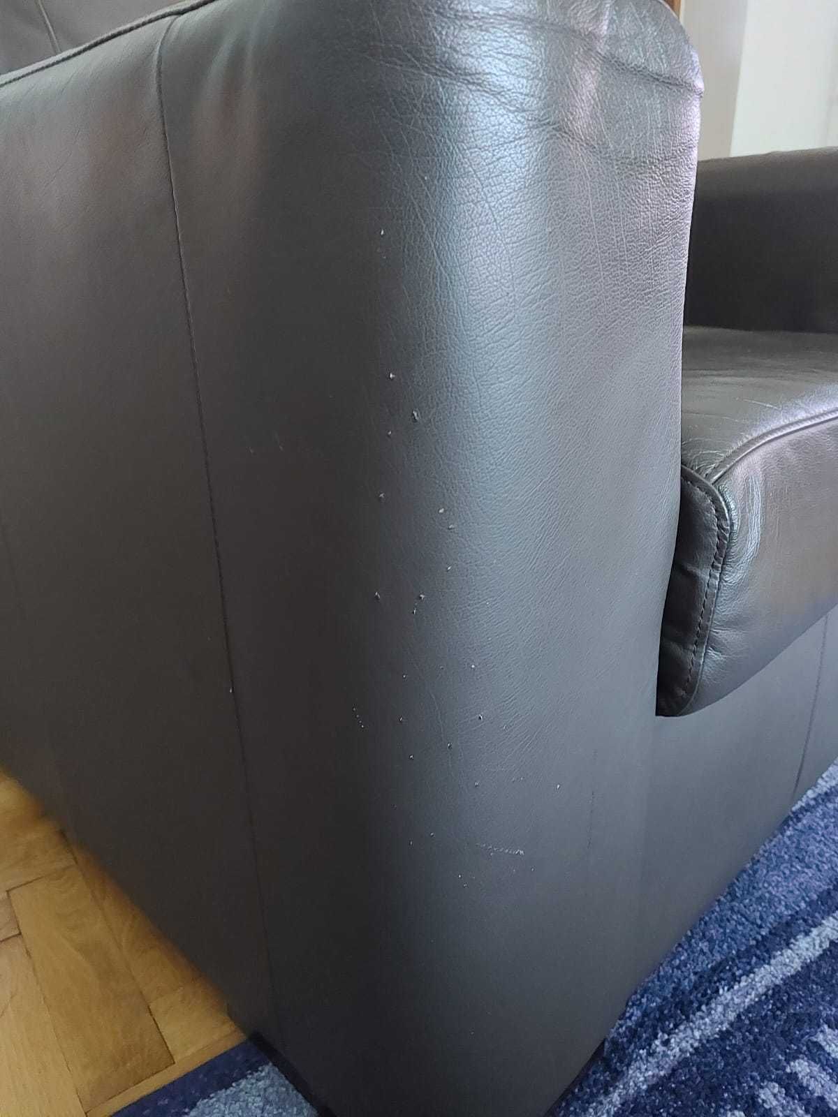 Kanapa i fotele ze skóry zestaw (sofa ze spaniem + 2 fotele skórzane)