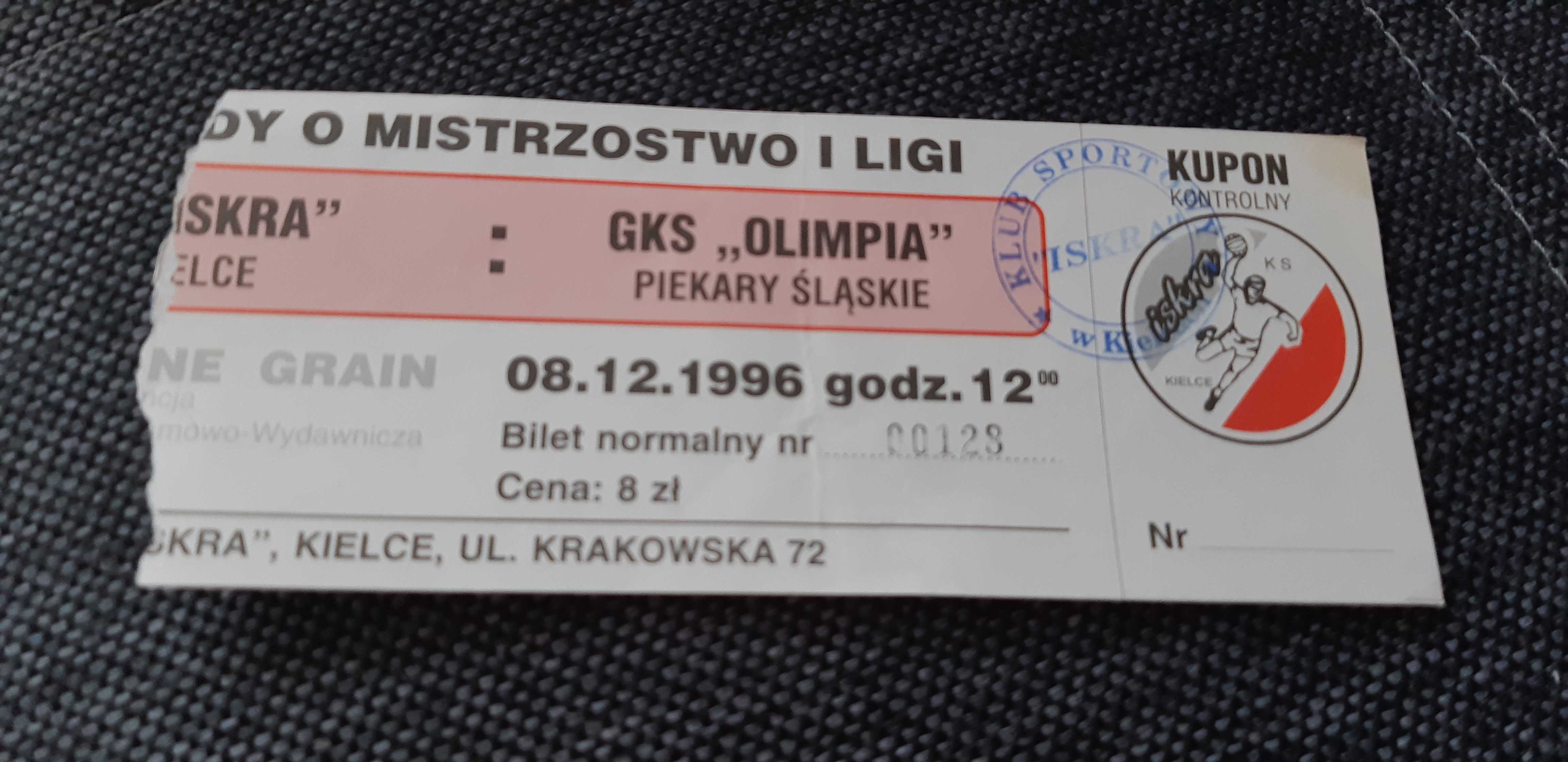 bilet Iskra Kielce -GKS Olimpia Piekary Śląskie 08.12.1996 - unikat