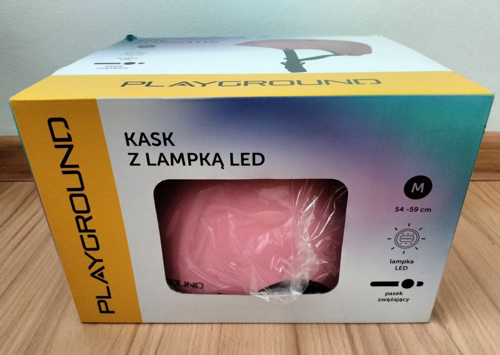 Kask z lampką LED Różowy rozmiar M (54-59cm) Playground