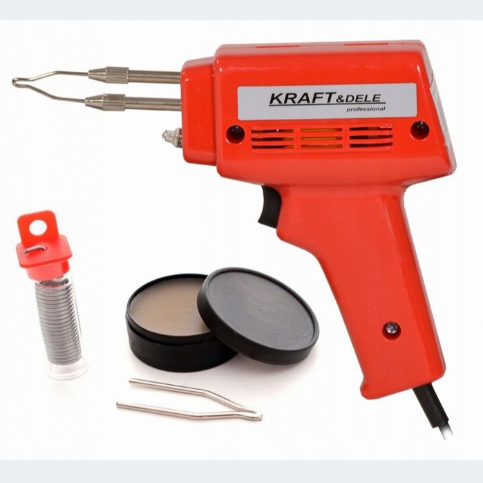 Lutownica transformatorowa 100W dioda led pistolet + zestaw Kraft&Dele