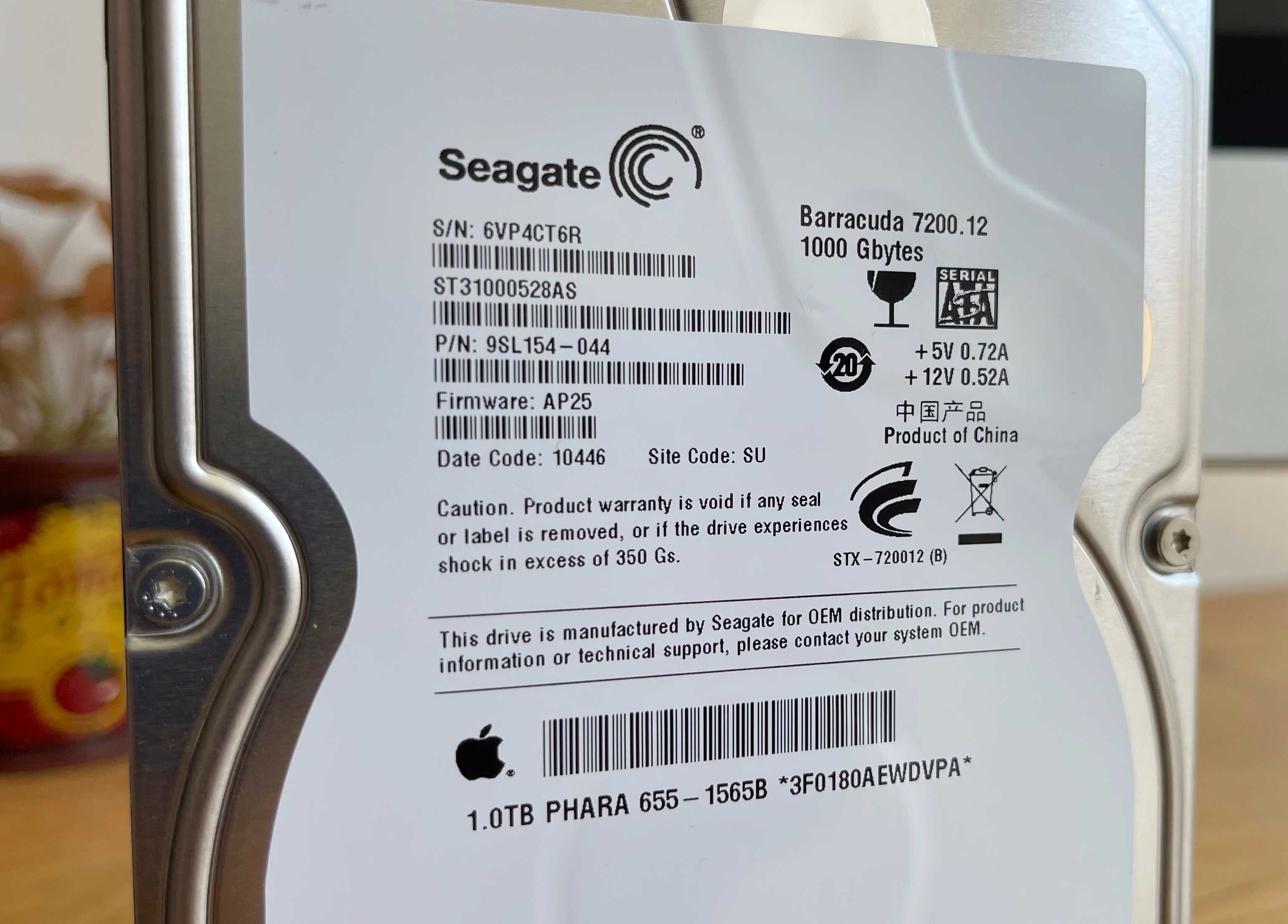 Disco Rígido Seagate 1TB SATA – Retirado de iMac, 100% Funcional