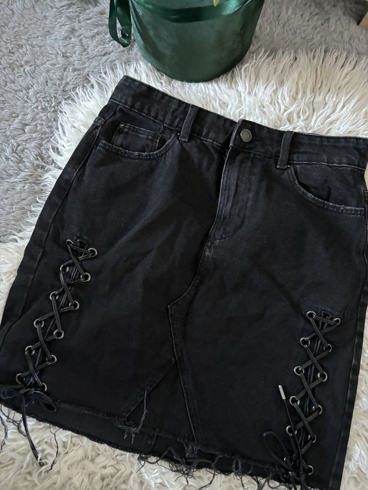 Spodnica spodniczka mini jeansowa wiazana impreze modna