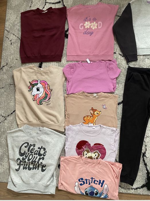 Zestaw bluzy leginsy koszulki gratisy 128/134