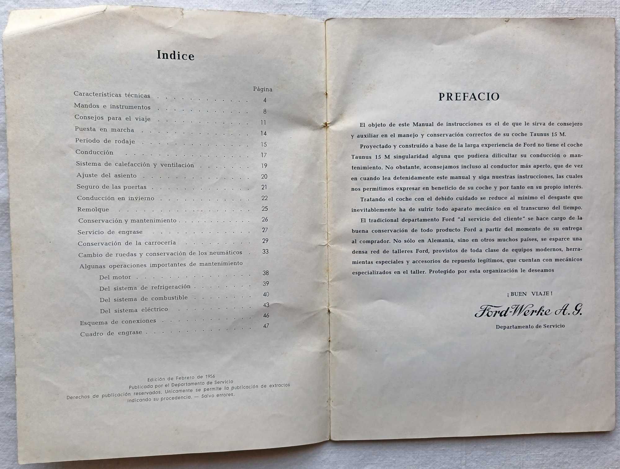 Manual de Instrucciones del coche Taunus 15 M de 1956