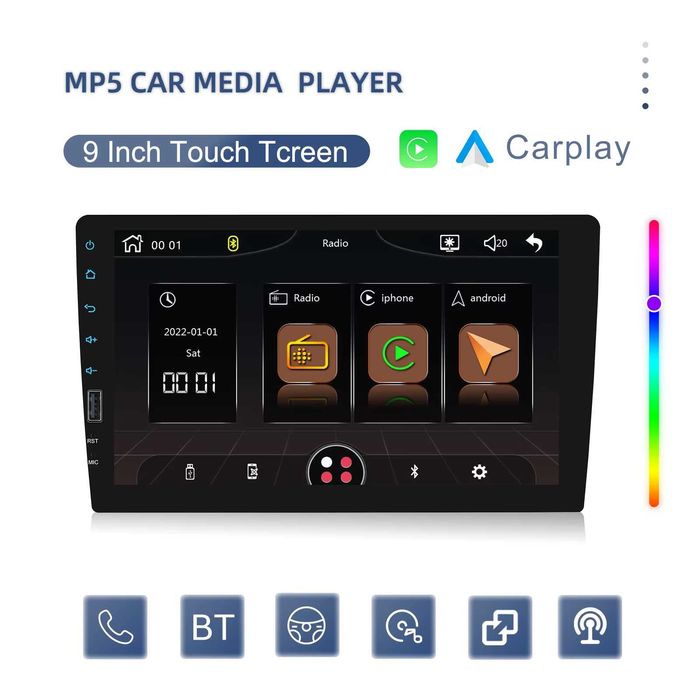 Rádio 9 Polegadas c/ CarPlay & Android Auto Sem Fios, Bluetooth e USB