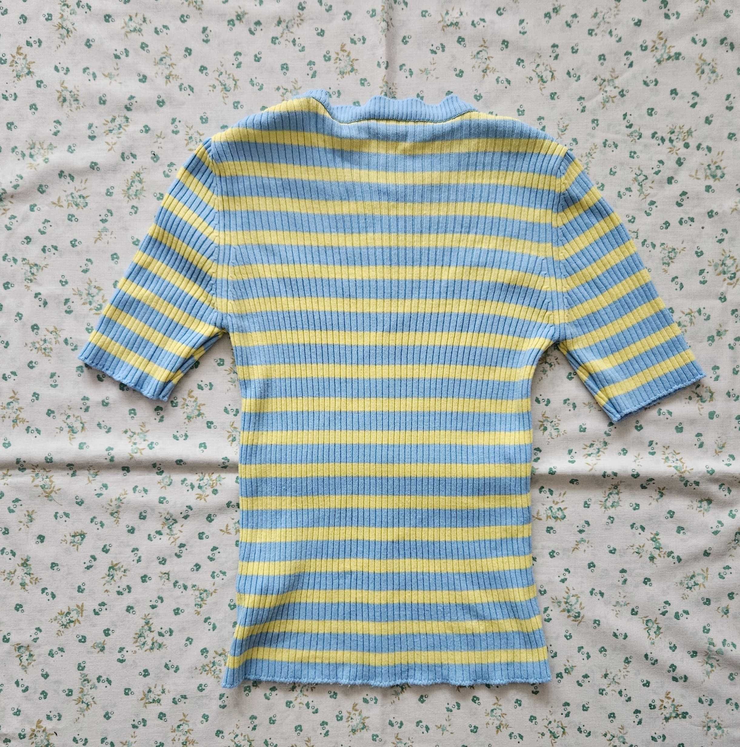 Sweter z krótkim rękawem w paski niebiesko-żółte S Trendyol