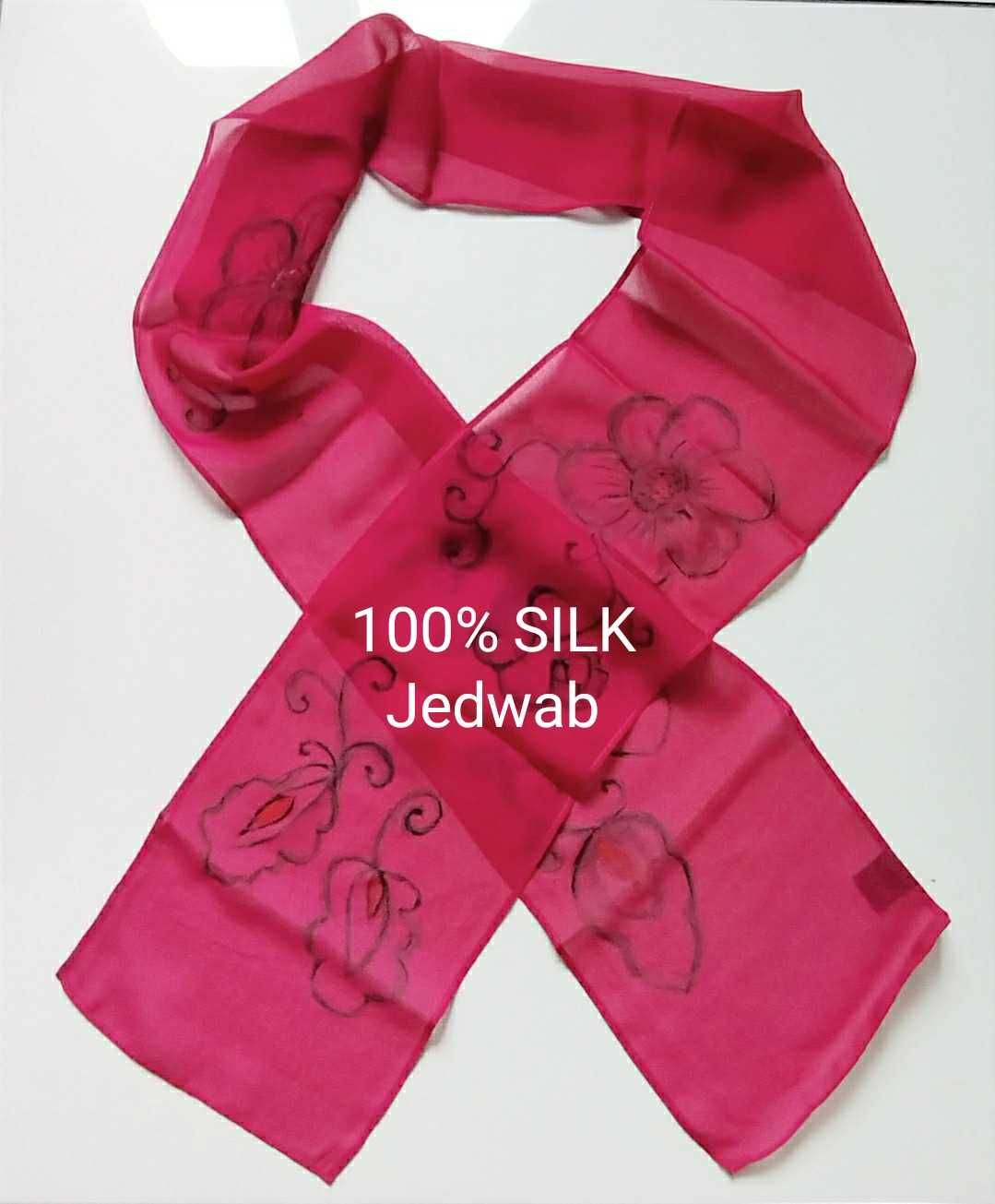 Szalik malowany ręcznie wzór 100% Jedwab Silk Soie Seide