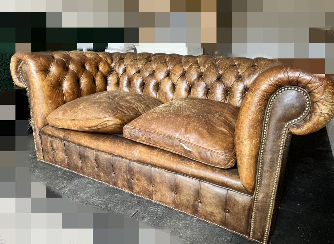 Chesterfield pikowana skórzana w 100%oryginalna kanapa sofa transport