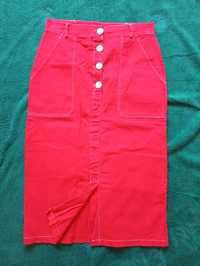 Джинсова малинова спідниця + блузка розмір L