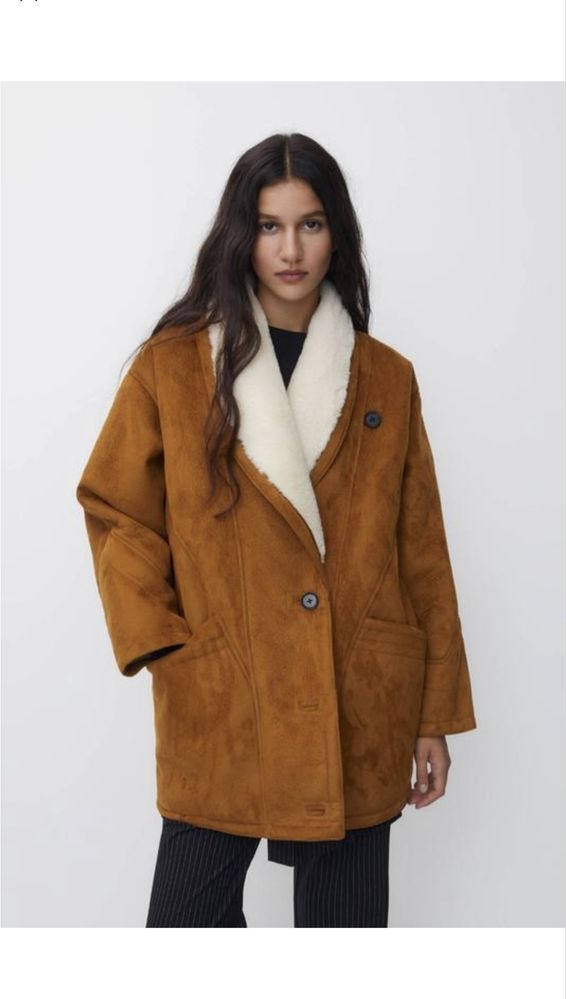 Дубленка коричнева, розмір хс-с-м pull&bear