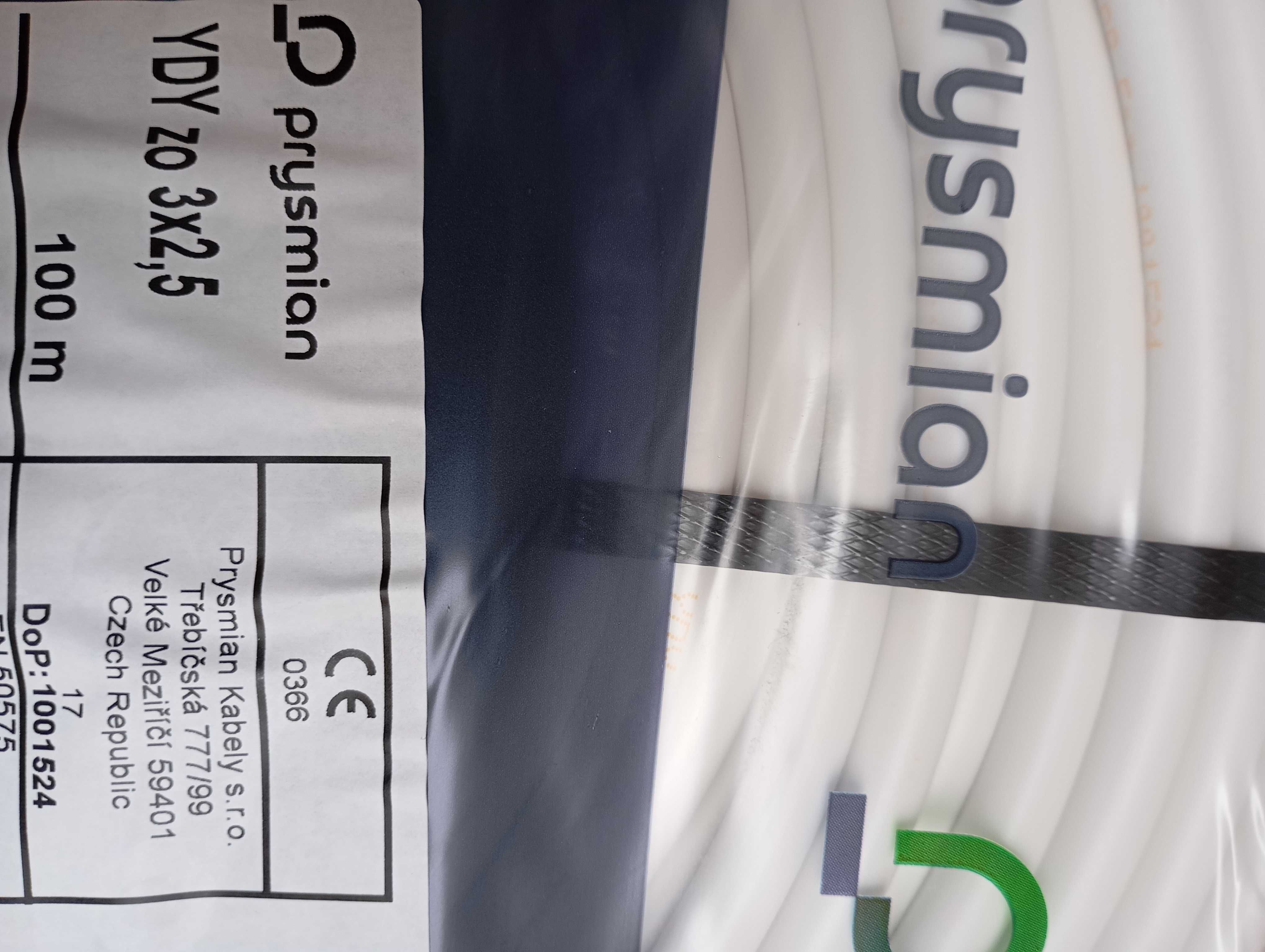 YDY 3 x 2.5 okrągły 100 metrów Prysmian