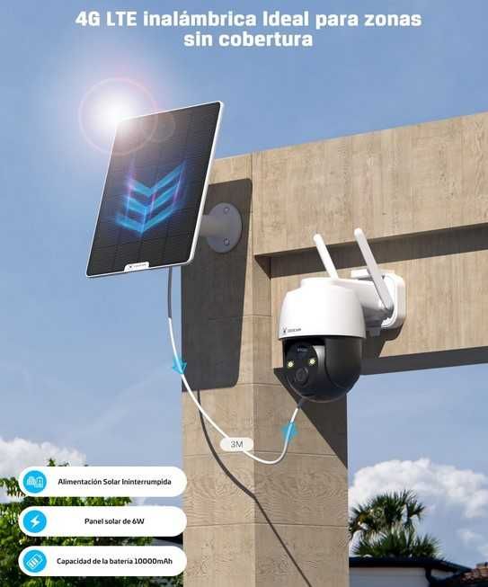 Camara de Vigilância Sem WI-FI 2K 360 IP65 Exterior Painel Solar