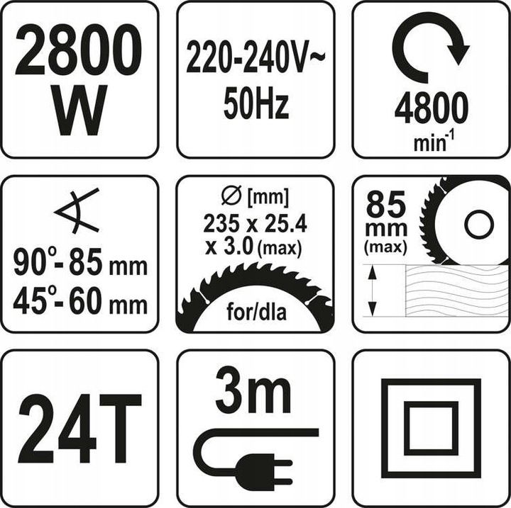 Yato Pilarka Piła Tarczowa Elektryczna Krajzega Do Drewna 235mm 2800w