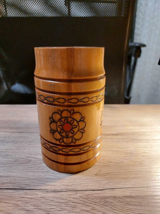 Kufel drewniany, kolekcjonerski, 14 cm, ZSRR, lata 70-te XX w.