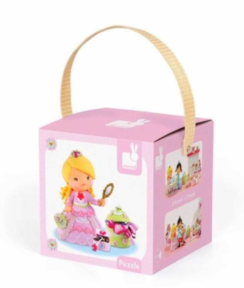 NOWE Puzzle Janod 2w1 Róża bawi się w księżniczkę 2 układanki OKAZJA