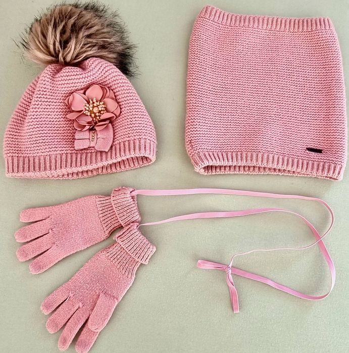 Mayoral Komplet 3 częściowy Czapka Komin Rękawiczki Różowy 104 cm