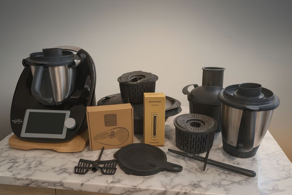 Czarny Termomix TM6 stan igła i duży zestaw akcesoriów