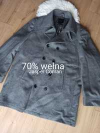 Szary wełniany płaszcz na guziki Jasper Conran XL/42 XXXL/46 elegancki