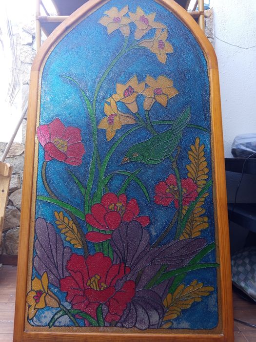 Vitral grande tema flores, antigo