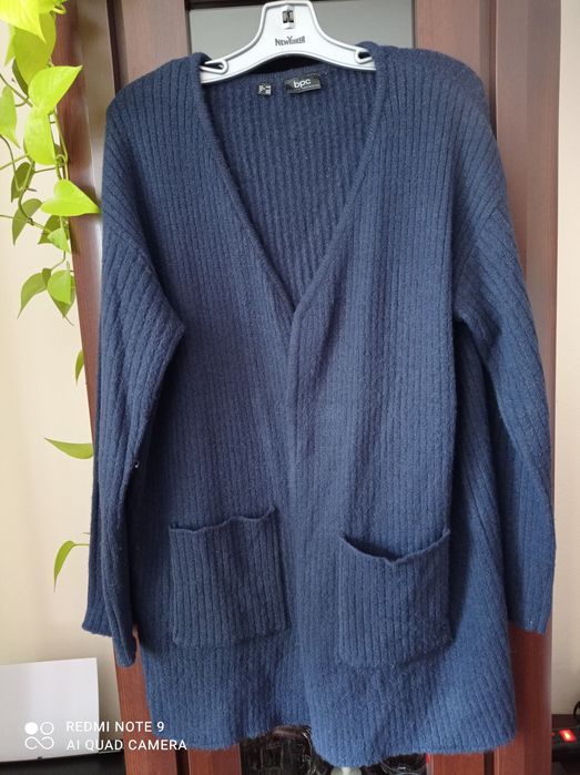 Kardigan sweter z kieszeniami Bonprix bpc 44/46 l XL granatowy