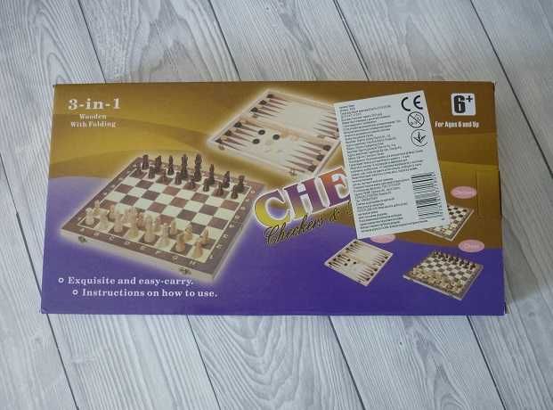 Шахи дерев'яна дошка,  набір 3 в 1 шахи, шашки, нарди. 30-30 см