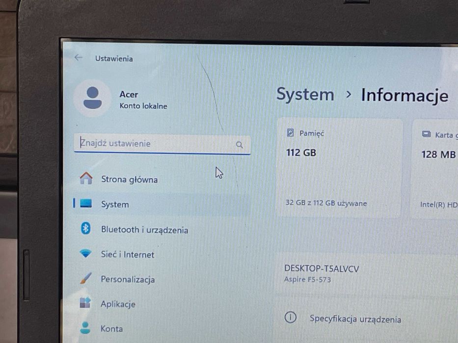 Laptop Acer i3-6100U 8GB ram SSD 15,6  Win 11 F5-573