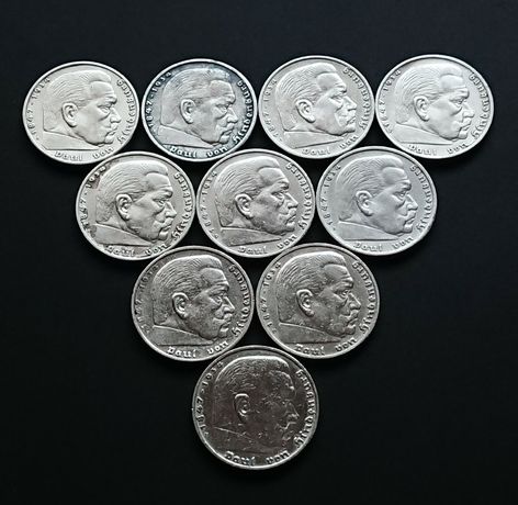 5 рейхсмарок reichsmark Гінденбург марки монети Срібло рейх