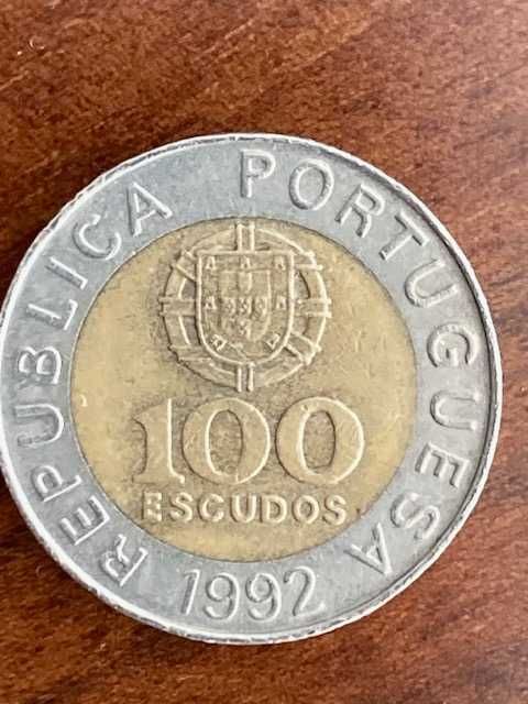 3 moedas bimetálicas 100 escudos (100$00), 1992, bordo com 10 sectores