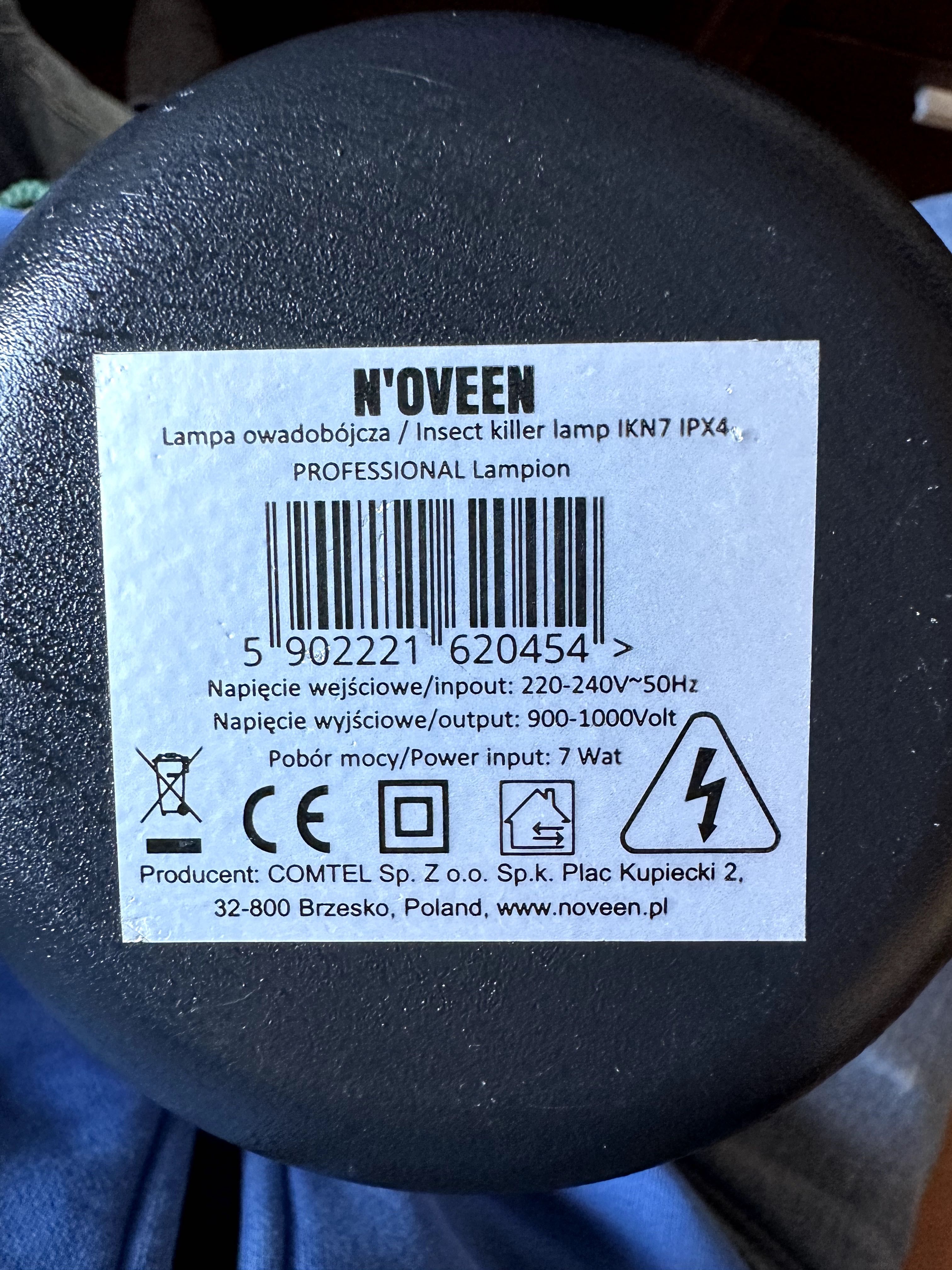 NOVEEN Pro- lampa w owadobójcza na komary muchy owady ćmy-pułapka