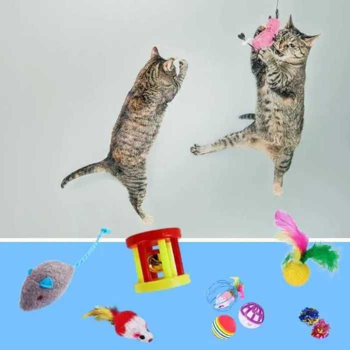 Zestaw zabawki dla kota ryba mysz wędka DUŻY TUNEL