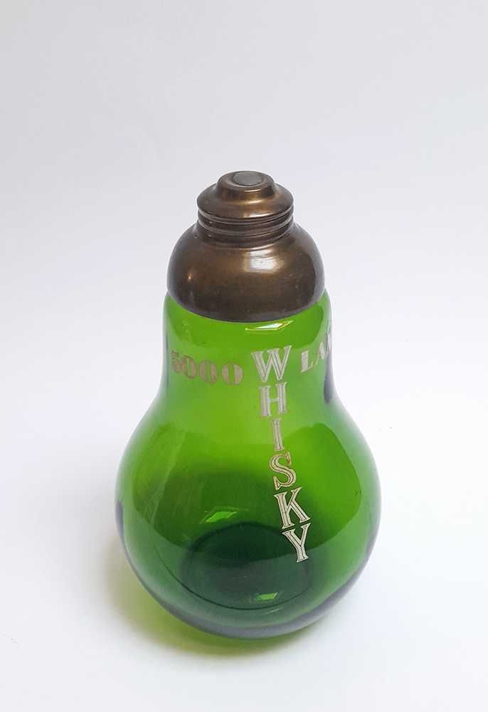 Antiga Garrafa Lâmpada Vidro Verde Whisky Vintage