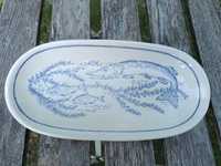 Mały fajansowy półmisek jasny kobaltowy wzór ryby - Ceramika ukraińska