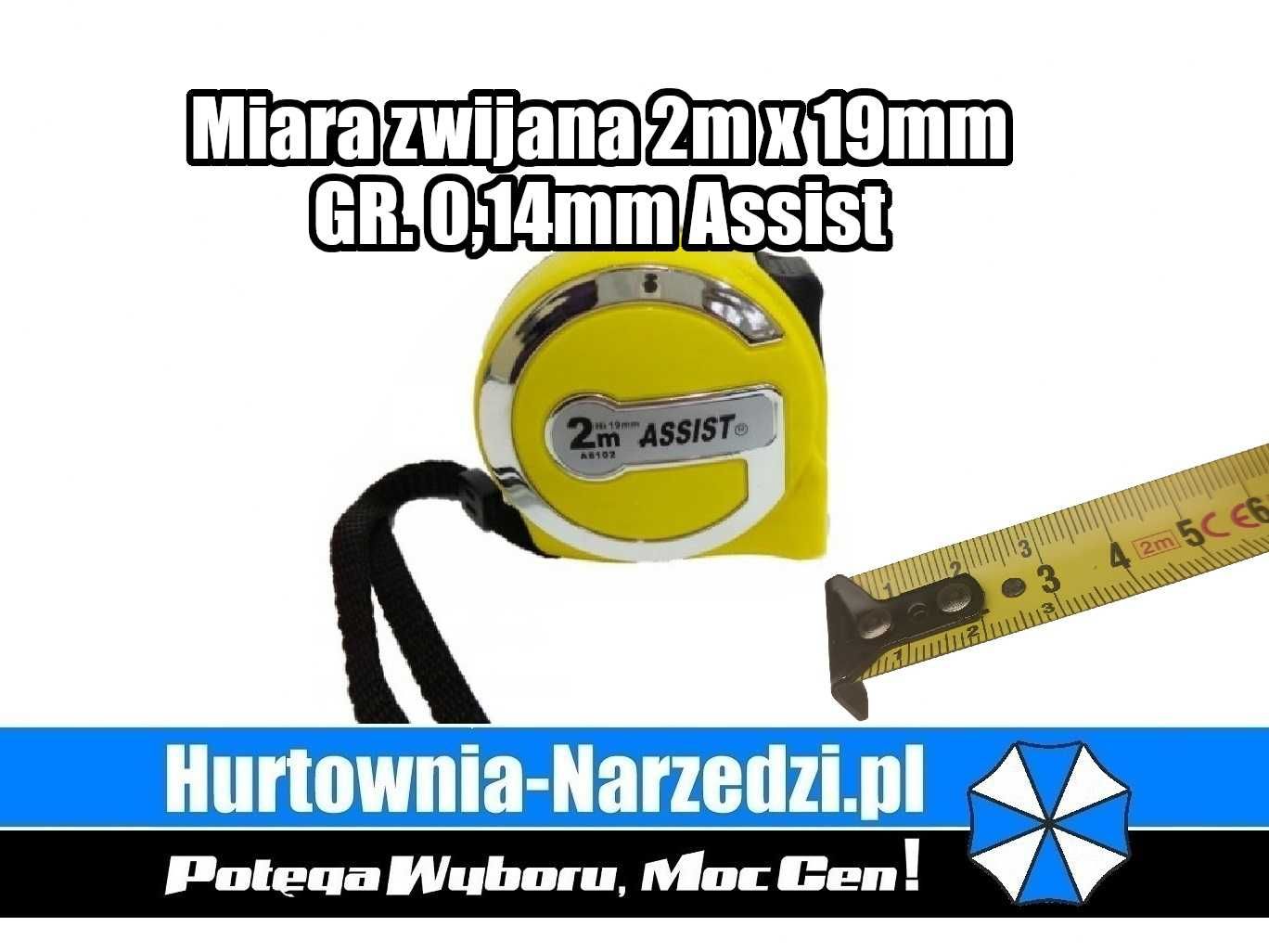 Miara zwijana 2m x 19mm GR.0,14mm ASSIST A8102 Taśma miernicza