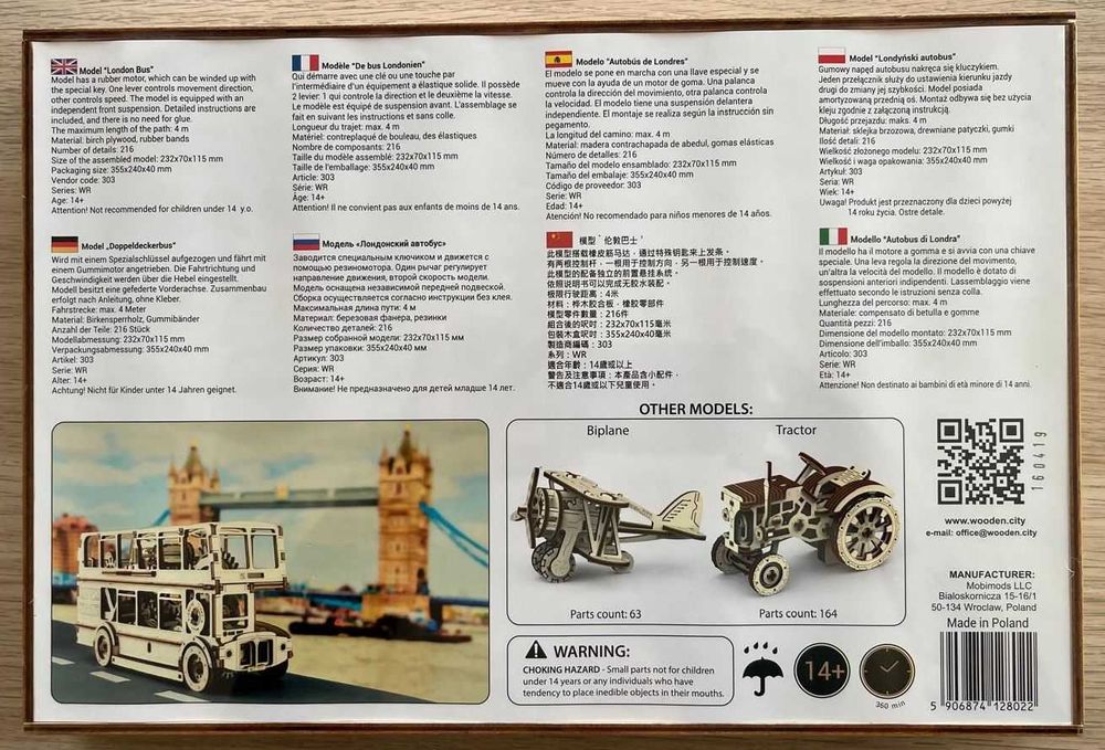 Autocarro Londrino London Bus – Puzzle 3D em madeira – Novo e selado