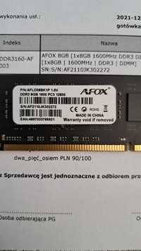 Pamięć ram Afox DDR3 DIMM 8GB 1600MHz 1,5V PC3 12800 prawie nowa