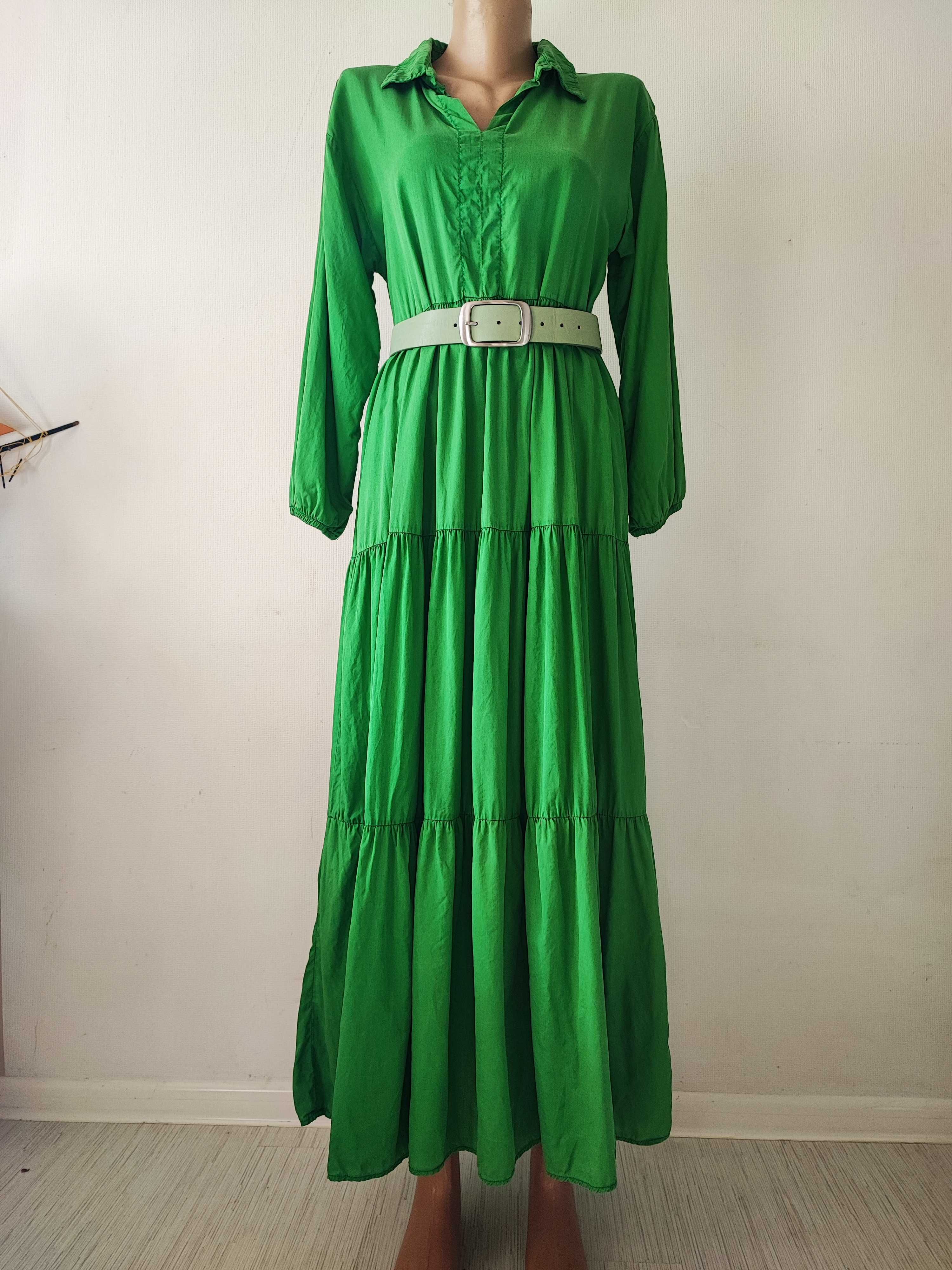 Довга зелена ярусна сукня Zara 38 М платя міді