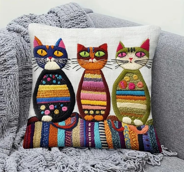 Poszewka na poduszkę rudy i szary kotek