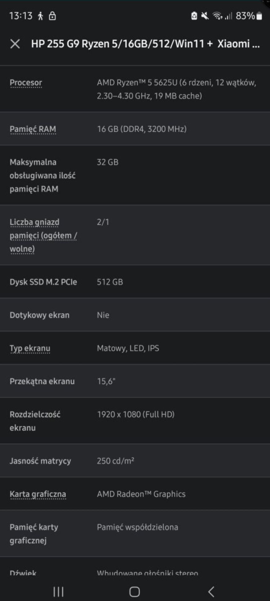 HP 255 G9 | Ryzen 5 5625U | 16 GB RAM | 512 GB SSD | Win 11 | GWARANCJ