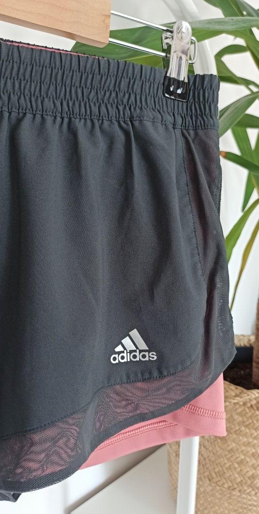 Szare różowe szorty Adidas sportowe krótkie spodenki z getrami