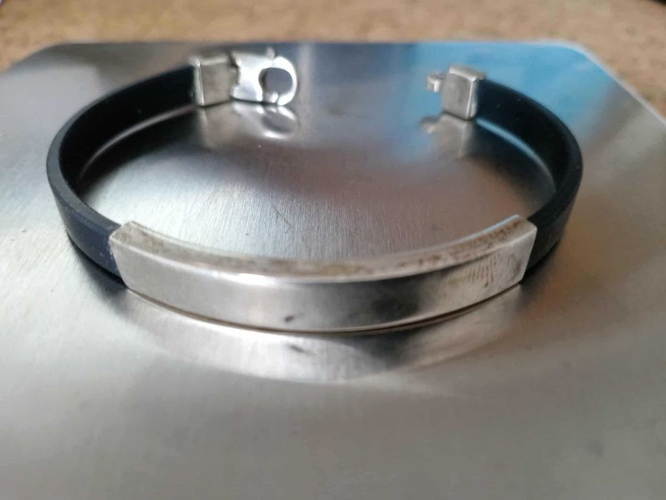 Pulseira homem em prata e couro sintético