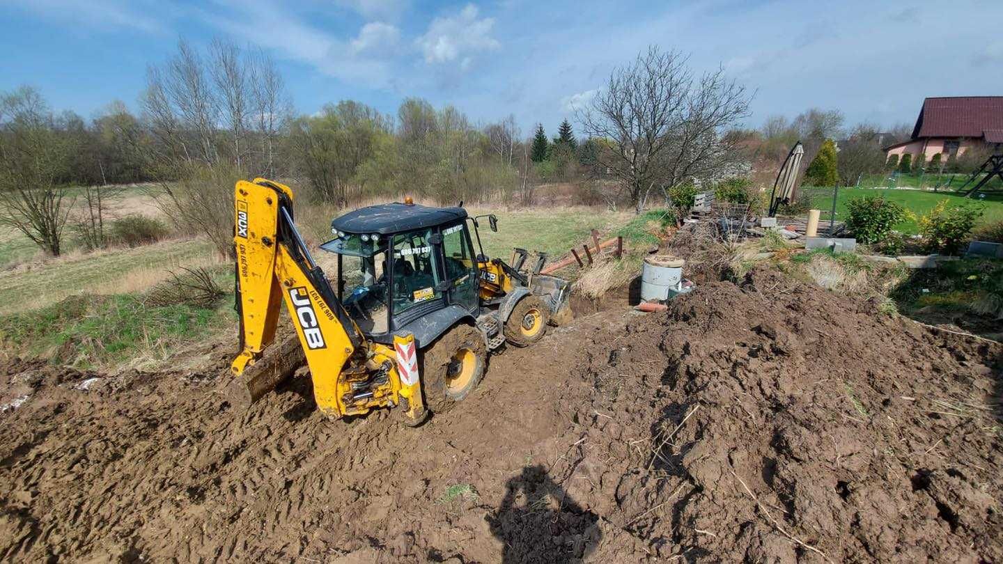 Roboty ziemne transport Giebułtów Kraków koparko-ładowarka JCB 3CX