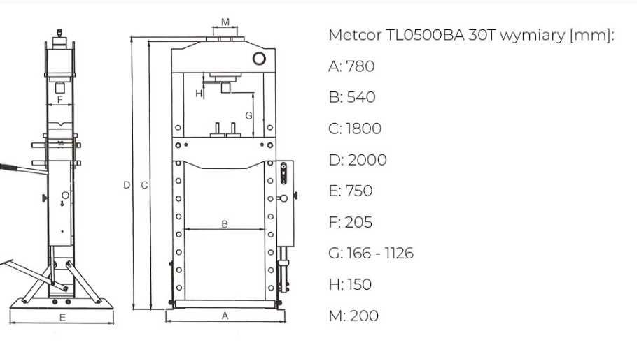 Prasa Hydrauliczna Pneumatyczna Warsztatowa Metcor 30T