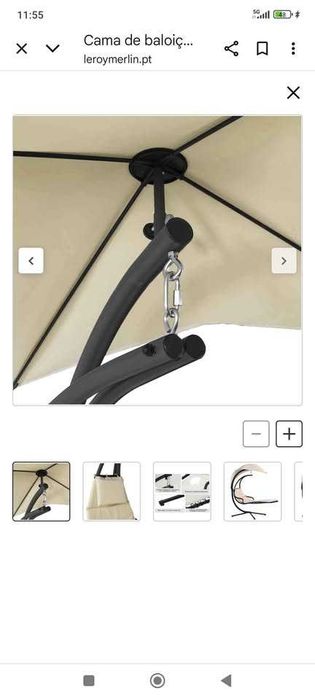 Cama de baloiço suspensa "no chão" em aço com almofada e capota