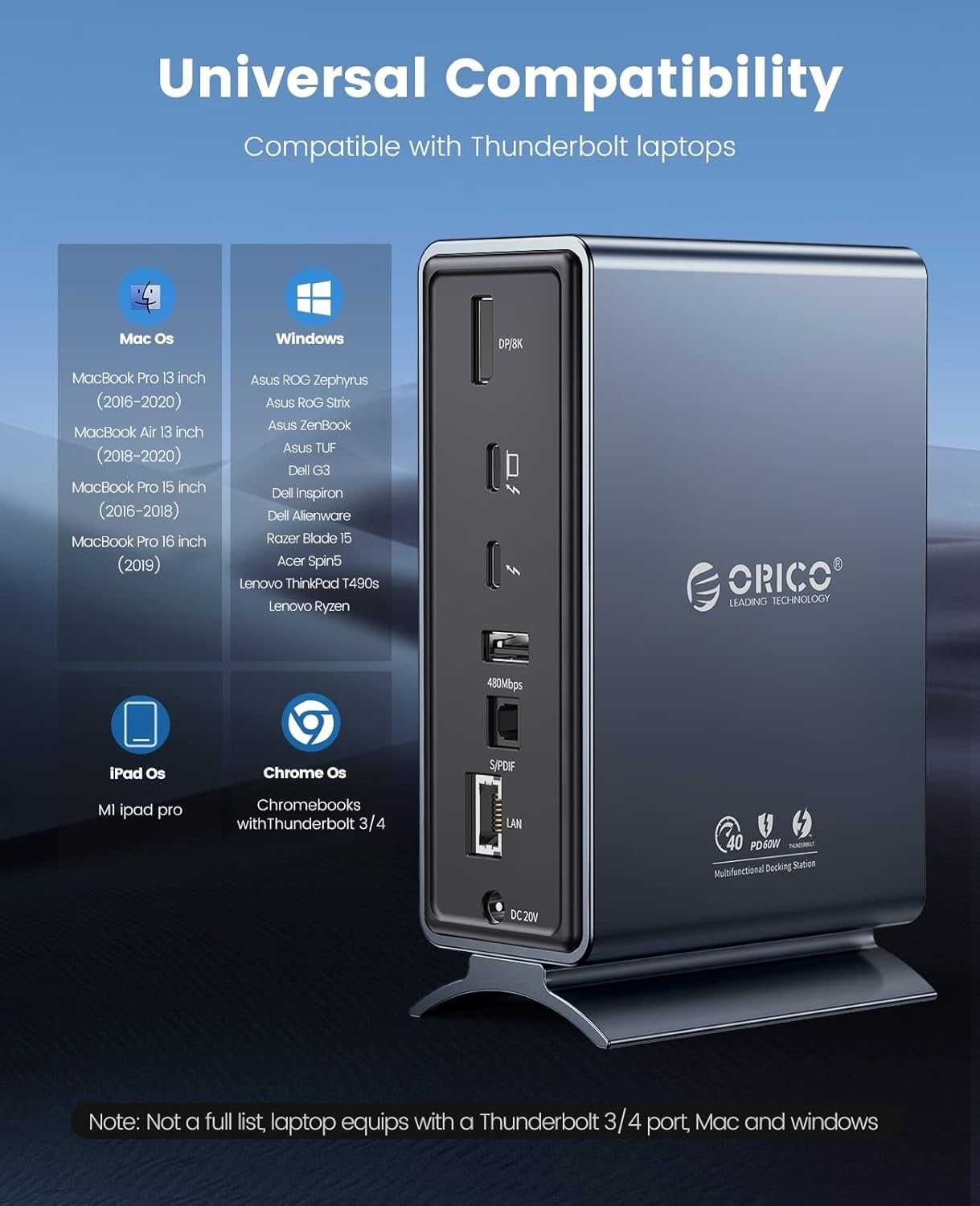 ORICO THUNDERBOLT 3 stacja dokująca 15 w 1 wielofunkcyjna alu TB3-S4