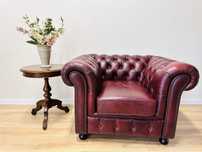 Zadbany i elegancki fotel chesterfield SKÓRA BORDO :)