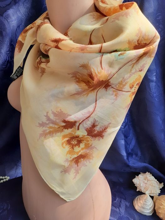 Crepe de luxe платок натуральный шелк бареж бежевый Япония винтаж