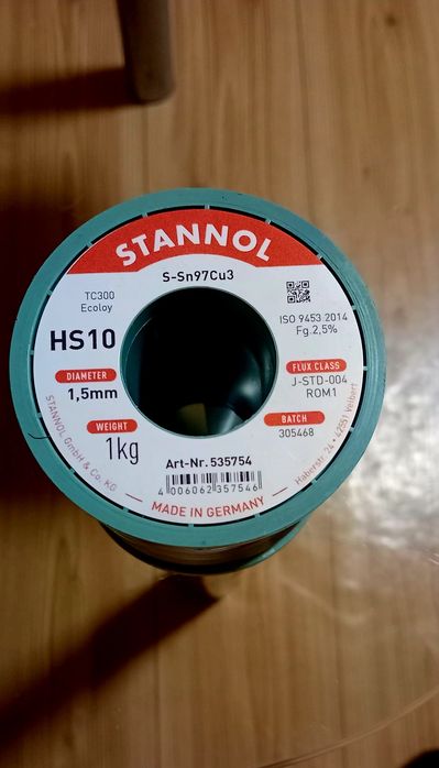 Cyna lutowa STANDARD,ALUMINIUM I MIEDZI Bezołowiowa,Sn97Cu03 1,5mm/1KG