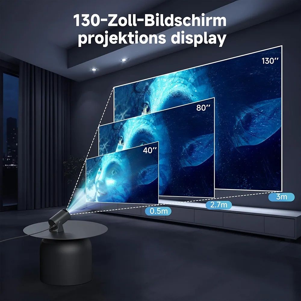 Mini Projektor 4K 130" Android 11 WiFi6 BT5.2 180° Zoom Stalowo-szary