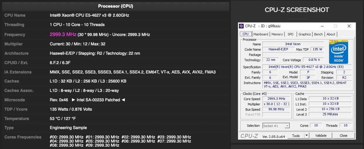 Intel Xeon E5-4627v3 QH9E QS / ES - jak E5-2660v3