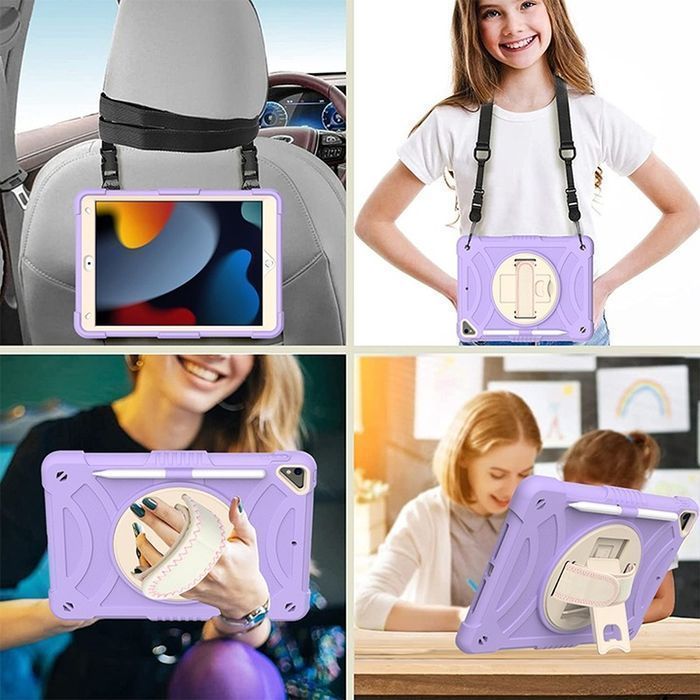 Etui do iPad 9/8/7 10.2" z Podstawką i Paskiem na Ramię Fioletowe